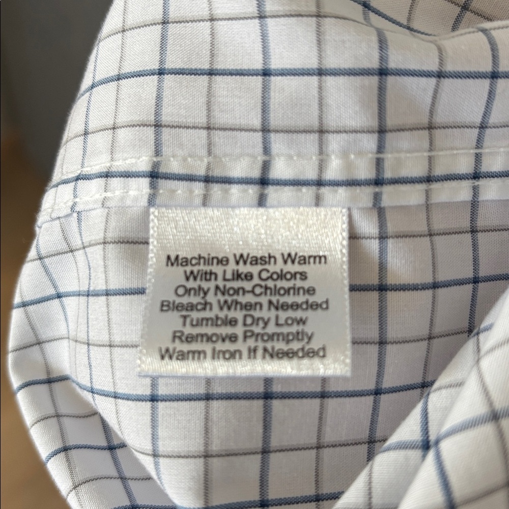 Pronto Uomo Checkered Button Down Men’s Dress Shirt 17 1/2 White Blue & Tan - Picture 8 of 8